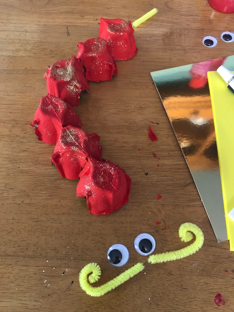 Egg Box Chinese Dragon Craft for Children - Lunar New Year