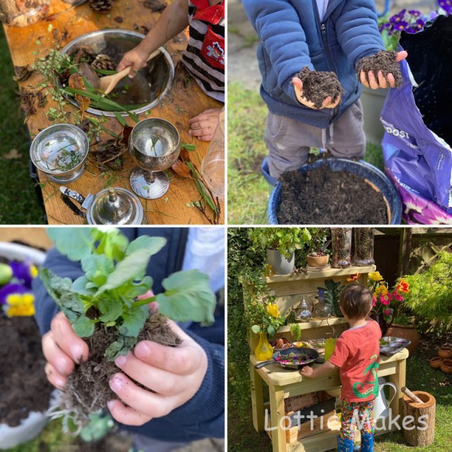 14 Popular Mud Kitchen Activities - mud and planting seeds