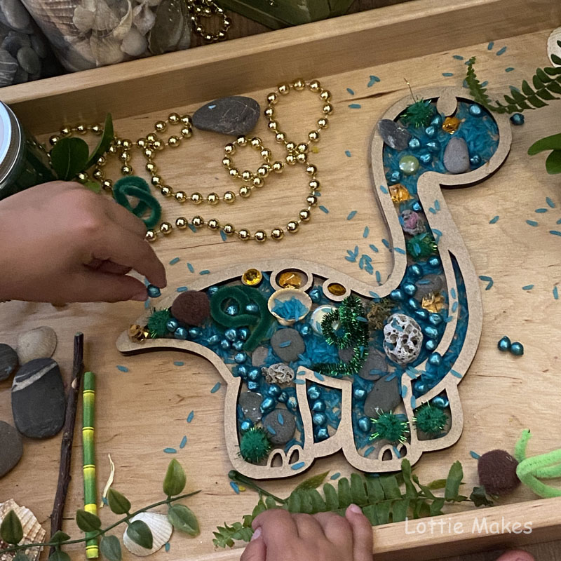 Dinosaur sensory sorting tray