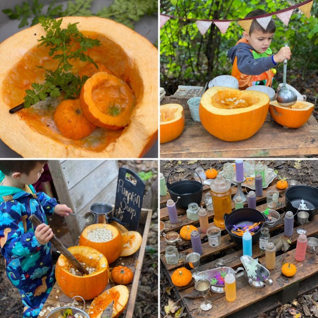 Pumpkins in the mud kitchen