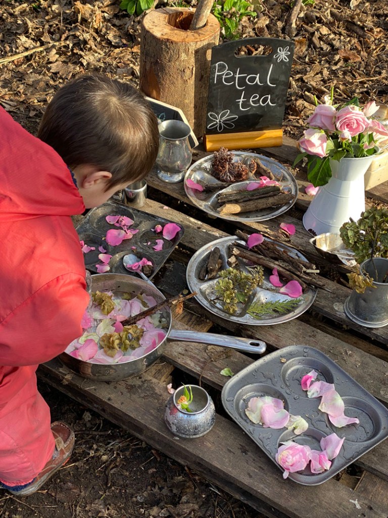 Mud kitchen Nature potions and petal tea creations